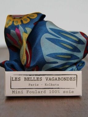 Les Belles Vagabondes Square Silk Scarf - Marushka Blue | 20x20 | READ